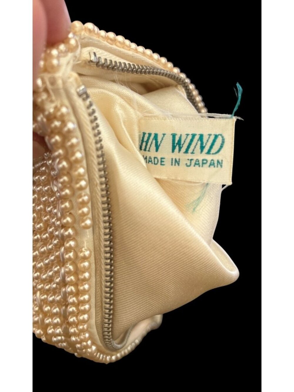 Vtg John Wind Pearl Beaded Clutch Bag Zipper Satin Lining NOS Japan - Picture 7 of 7
